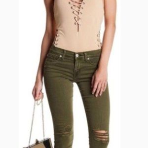 HUDSON Olive Green super skinny distressed raw hem jeans sz 24 EUC